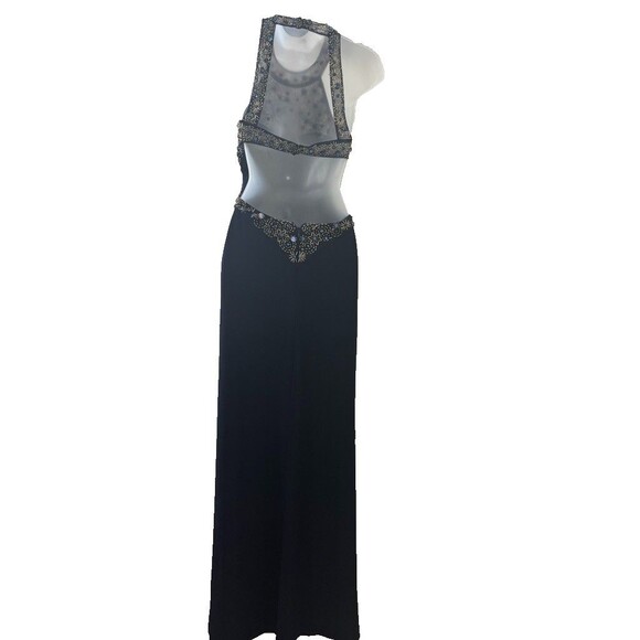 Betsy & Adam Women Navy Sequin Beaded Embellished Gown maxi Lining Dress Size 4 - Picture 9 of 16